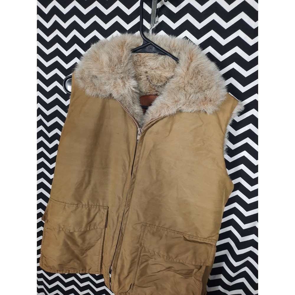 Woolrich Vintage Faux Fur Lined Utility Vest Tan‎ Camel Womens Medium